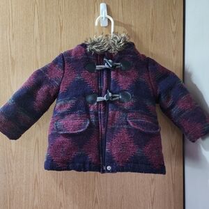 Joe Fresh  size 1T 12M Winter Coat Peacoat Parka w/ faux fur hood